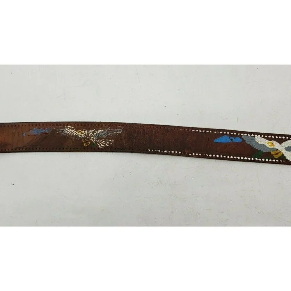 Vintage Leather Hand Tooled Belt  40 Hand Painted Eagles California Mountains